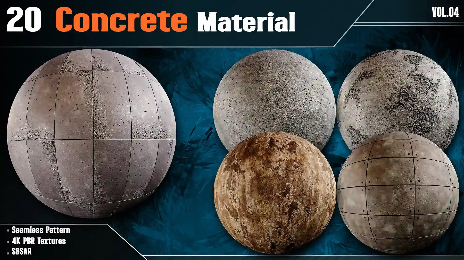 20 Concrete Material – Vol.04 (4K PBR Tex + SBSAR File)