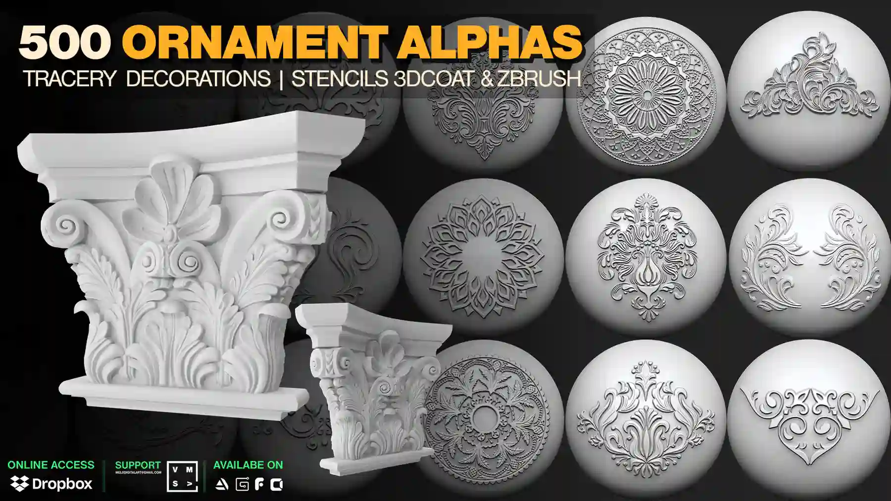 500 Ornament Alphas Tracery Decorations Stencils