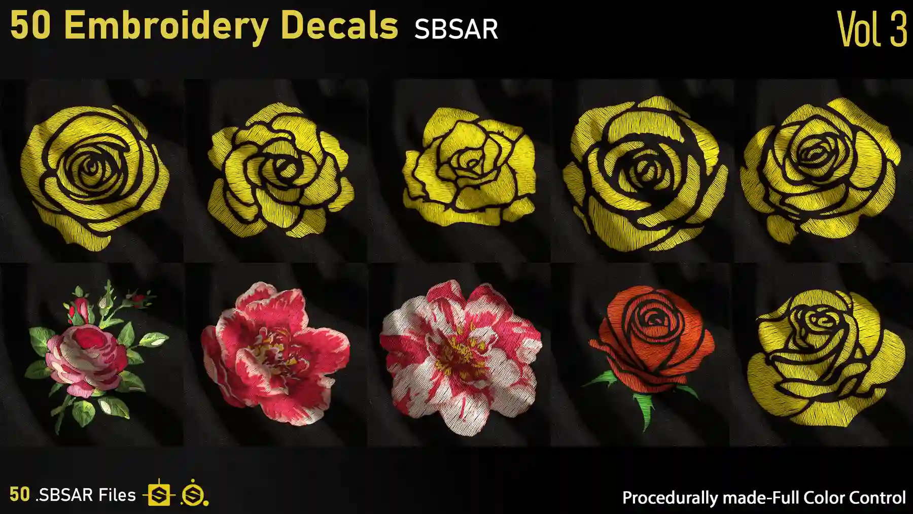 50 Embroidery Decals SBSAR Vol3