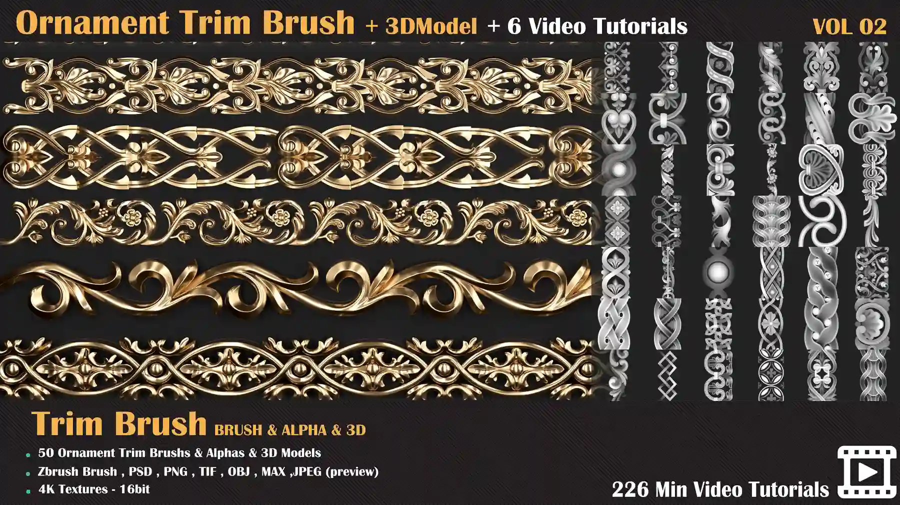 Ornament Trim Brush and 3D Models + 6 Video Tutorials-VOL 02